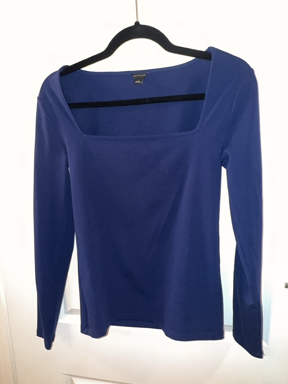 Ann Taylor Square-Neck Long Sleeve Top in Deep Blue